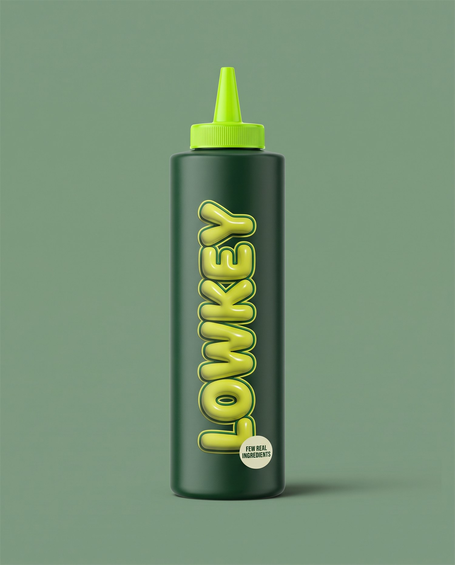 LOWKEY Green, a dark green squeeze bottle with a lime cap