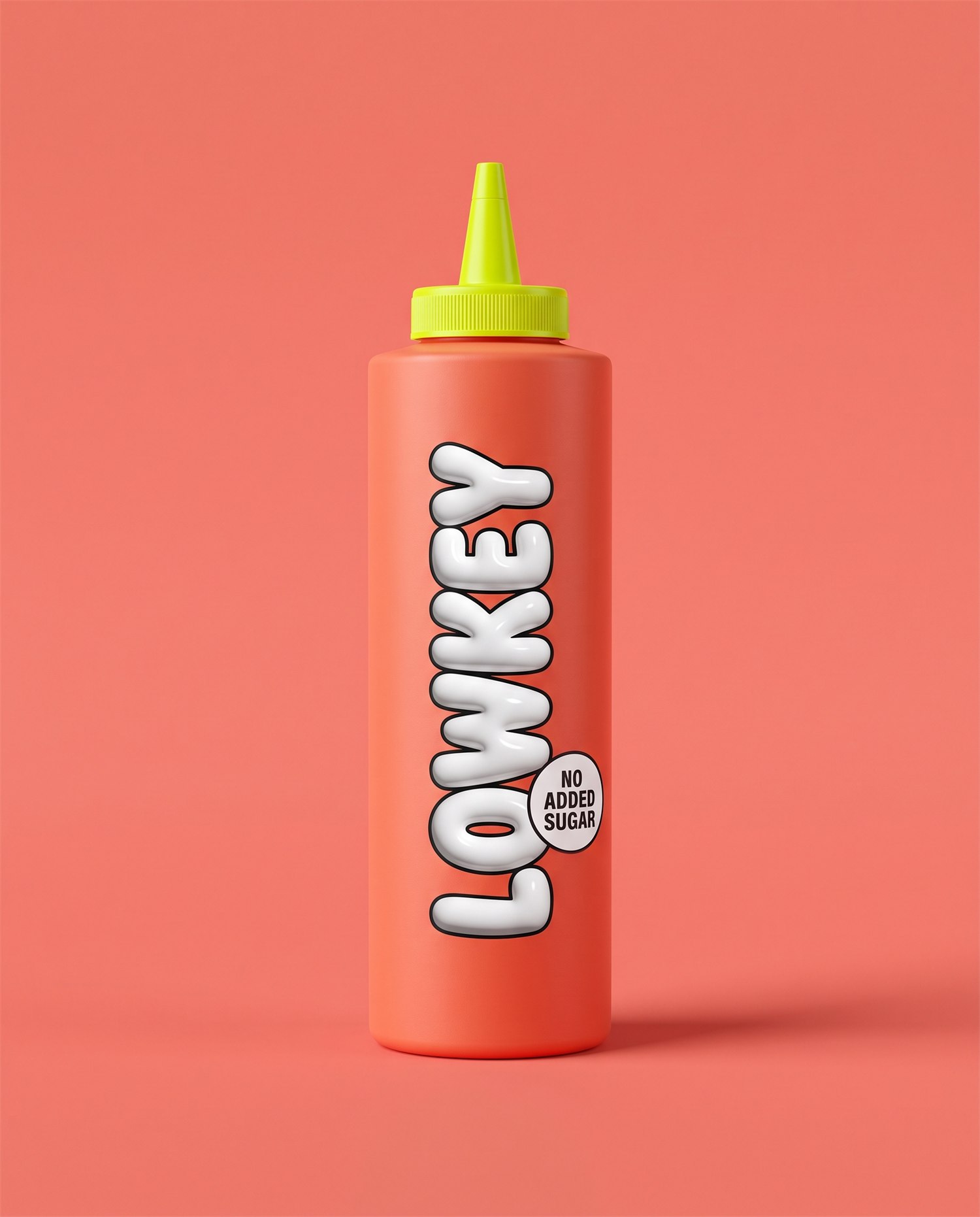 LOWKEY Red, a coral squeeze bottle with a lime cap